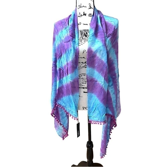 NWT Gypsy 05 Tie Dye Rayon Scarf with Pom Pom Tassels - Picture 4 of 9